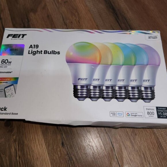 NEW 6 Pack A19 Smart LED Light Bulbs 60W Equivalent Dimmable RGBW Color Changing - Picture 1 of 9
